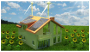 casa efficiente su prato verde con fonti energetiche e cappotto termico