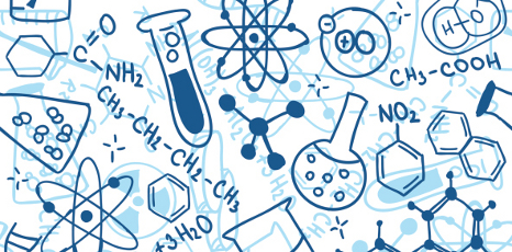 Illustrazione raffigurante formule chimiche e disegni