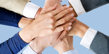 Many hands together, symbolising team work