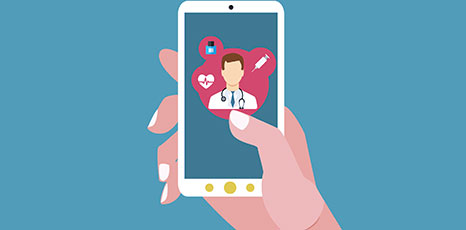 Illustrazione di uno smartphone con un'applicazione di telemedicina